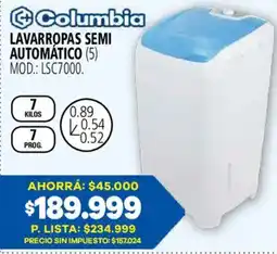 Casa del Audio Columbia lavarropas semi automático oferta