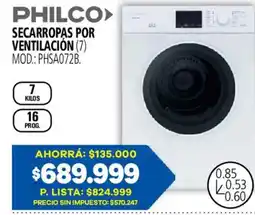 Casa del Audio Philco secarropas por ventilacion oferta