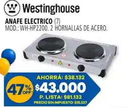 Casa del Audio Westinghouse anafe electrico oferta