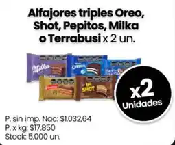 Changomas Alfajores triples Oreo, Shot, Pepitos, Milka o Terrabusi oferta