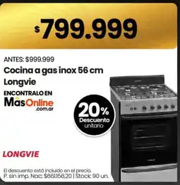 Changomas Longvie cocina a gas inox oferta