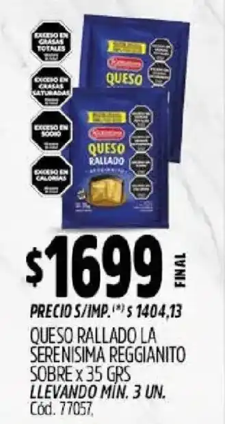 La serenisima queso rallado reggianito