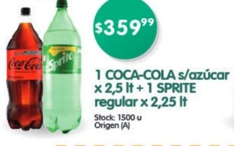 Supermercados Buenos Días 1 Coca Cola s/azúcar x 2,5lt + 1 Sprite regular x 2,25lt oferta