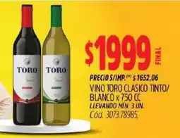 Supermercados Yaguar Toro vino clasico tinto/ blanco oferta