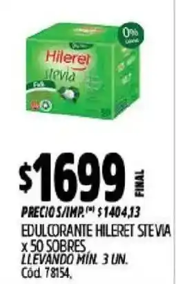 Supermercados Yaguar Hileret edulcorante stevia x50 sobres oferta