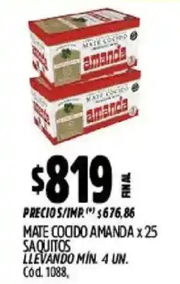 Supermercados Yaguar Amanda mate cocido x25 saquitos oferta