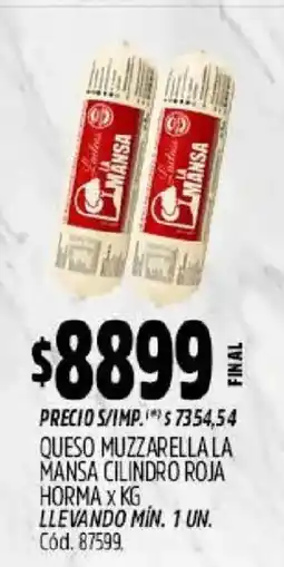 Supermercados Yaguar La mansa queso muzzarella la mansa cilindro roja oferta