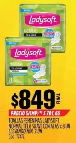 Supermercados Yaguar Ladysoft toallas femeninas normal tela suave con alas oferta