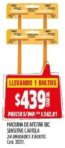 Supermercados Yaguar Bic maquina de afeitar sensitive cartela oferta