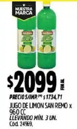 Supermercados Yaguar San remo jugo de limon oferta