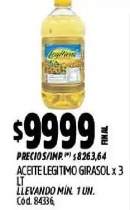 Supermercados Yaguar Aceite legítimo girasol oferta