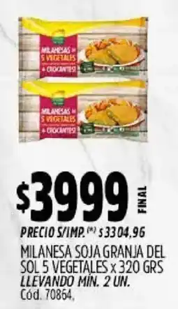 Supermercados Yaguar Milanesa soja granja del sol 5 vegetales oferta