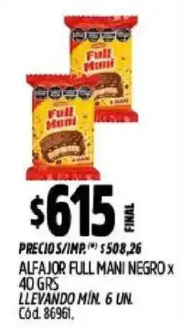 Supermercados Yaguar Full Mani alfajor negro oferta