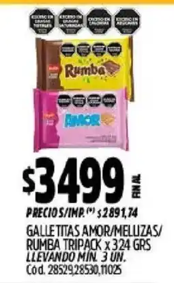 Supermercados Yaguar Galletitas amor/mellizas/rumba tripack oferta