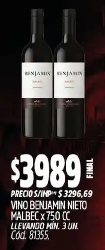 Supermercados Yaguar Benjamin vino malbec oferta