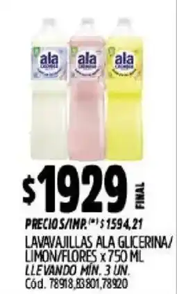 Supermercados Yaguar Ala lavavajillas glicerina/limon/flores oferta