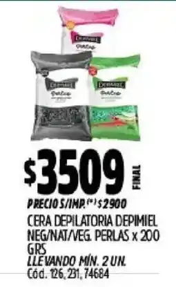 Supermercados Yaguar Depimiel cera depilatoria neg/nat/veg perlas oferta