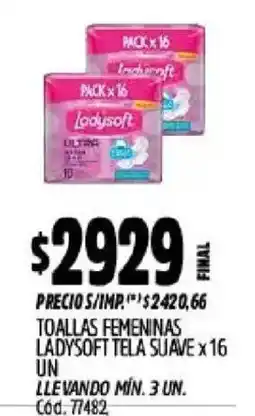 Supermercados Yaguar Ladysoft toallas femeninas tela suave oferta