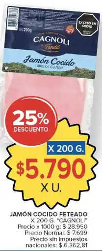 Carrefour Cagnoli jamón cocido oferta