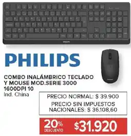 Carrefour Philips combo inalámbrico teclado y mouse mod.serie 3000 oferta