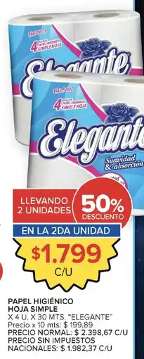 Carrefour Elegante papel higiénico hoja simple oferta