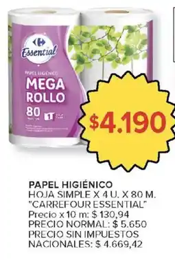 Carrefour Carrefour essential papel higiénico mega rollo oferta