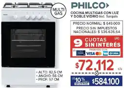 Carrefour Philco cocina multigas con luz y doble vidrio oferta