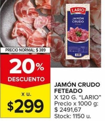 Carrefour Jamón Crudo Feteado x 120 g. "Lario" oferta