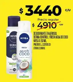 Supermercados DIA Nivea desodorante en aerosol derma control / fresh agua de coco oferta