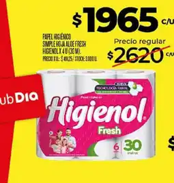 Supermercados DIA Higienol papel higiénico simple hoja aloe fresh oferta