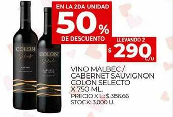 Supermercados DIA Vino Malbec Cabernet Sauvignon Colon Selecto En La 2da Unidad 50% De Descuento oferta
