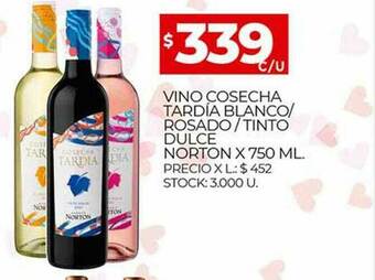 Supermercados DIA Vino Cosecha Tardia Blanco Rosado Tinto Dulce Norton oferta