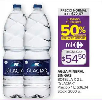 Carrefour Glaciar Agua Mineral sin Gas Botella x 2L oferta