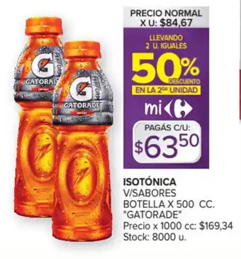 Gatorade Isotónica v/sabores botella x 500cc.