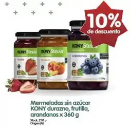 Supermercados Buenos Días Kony mermeladas sin azúcar durazno, frutilla, arandanos oferta