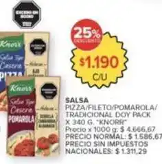 Carrefour Market Knorr - salsa pizza/fileto/pomarola/tradicional doy pack oferta