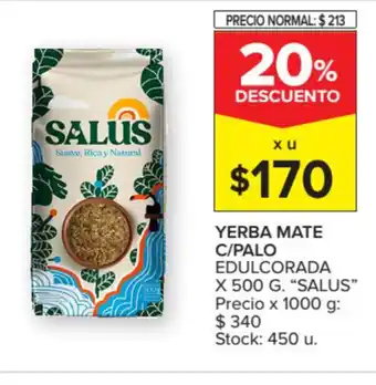 Carrefour Salus Yerba Mate C/Palo Edulcorada x 500g oferta