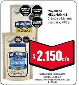Cooperativa Obrera Hellmann's - mayonesa clásica o liviana oferta