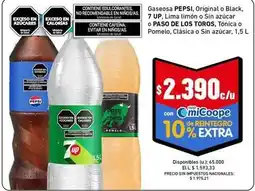 Cooperativa Obrera Pepsi - gaseosa original o black, 7 up, lima limón o sin azúcar o paso de los toros oferta