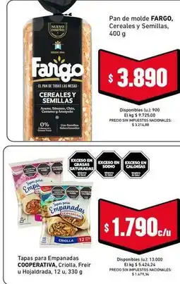Cooperativa Obrera Fargo - pan de molde cereales y semillas oferta