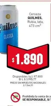 Cooperativa Obrera Quilmes - cerveza rubia, lata oferta