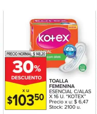 Carrefour Kotex Toalla Femenina Esencial C/Alas x 16u. oferta