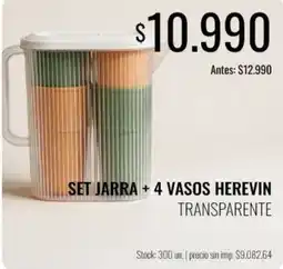 Super MAMI Herevin set jarra + 4 vasos transparente oferta