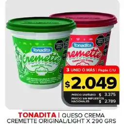 Carrefour Maxi Tonadita queso crema cremette original/light oferta