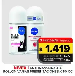 Carrefour Maxi Nivea antitranspirante rollon varias presentaciones oferta
