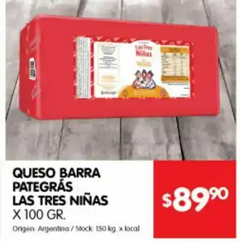 Disco Queso barra pategrás las tres niñas 100g oferta