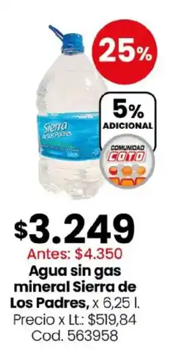 Coto Sierra de los padres agua sin gas mineral oferta