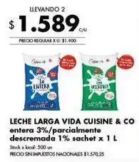 Disco Leche larga vida cuisine & co entera 3%/parcialmente descremada 1% sachet oferta