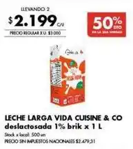 Disco Leche larga vida cuisine & co deslactosada 1% brik x 1 l oferta