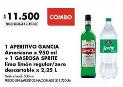 Disco Aperitivo gancia americano + gaseosa sprite lima limón regular/zero descartable oferta